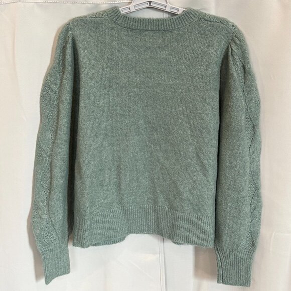 Old Navy Pointelle Sweater Large Wool Blend Balloon Sleeve Preppy Western 18620 - Picture 2 of 8